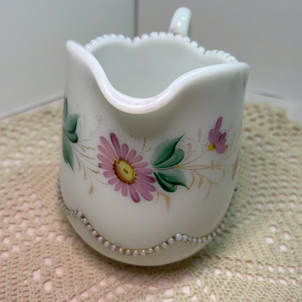 1960s Vintage Heisey Bead Swag Opal Milk Glass Creamer #1295
